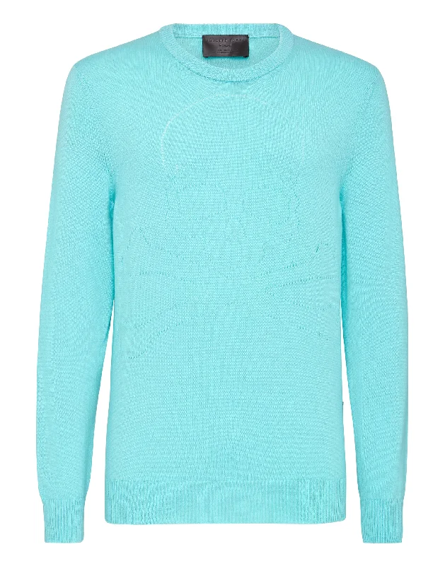 Men's sustainable sweatshirt-Cashmere Pullover Round Neck LS Skull and Plein