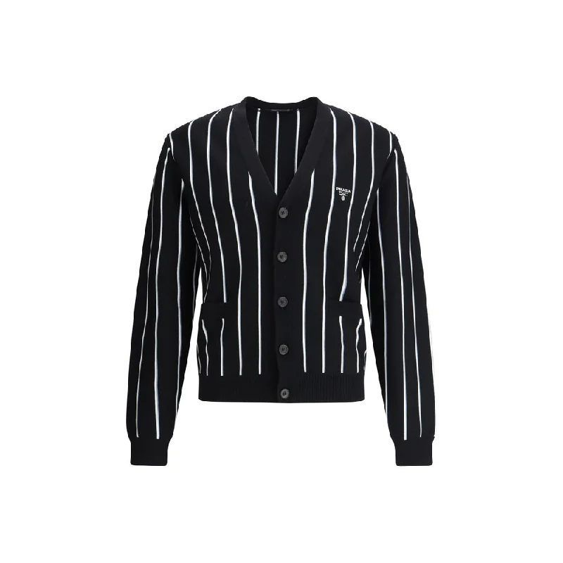 Men's zip-up sweater-Prada Wool Striped Men's Cardigan