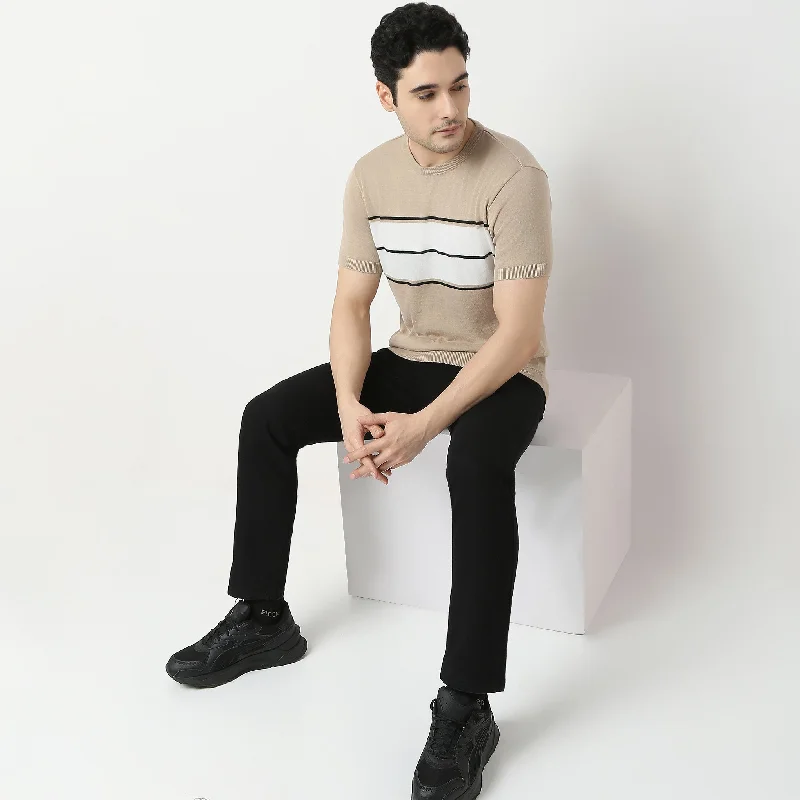 Men's versatile athletic t-shirt-Regular Fit Striped T-Shirt