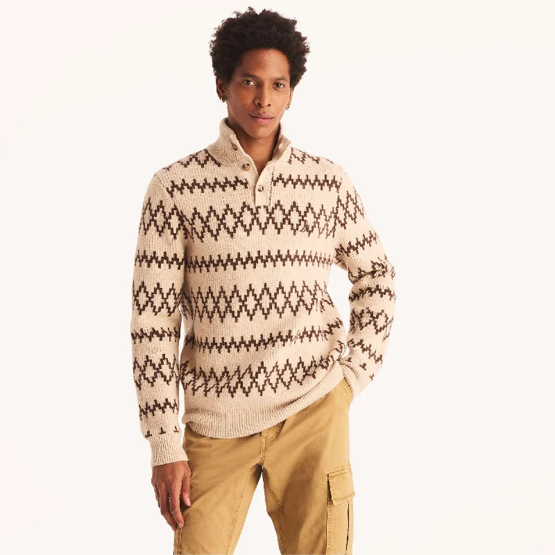 Men's bamboo sweater-Nautica Mens Jacquard Mock-Neck Sweater