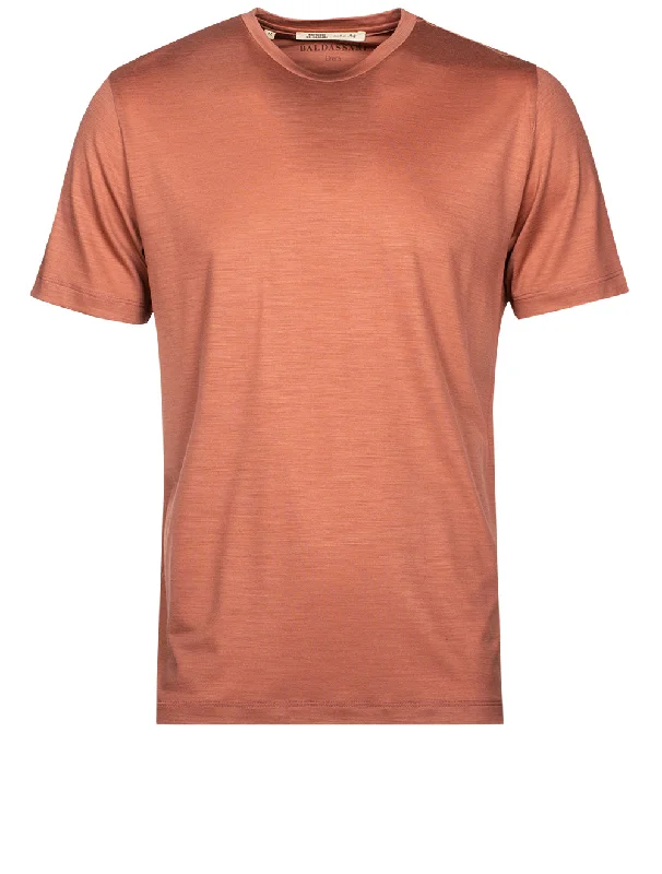 Men's premium cotton t-shirt-Short Sleeve Wool T-shirt Peach