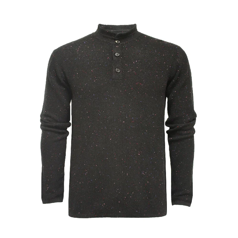 Men's professional knit-Cashmere Sweater black Button Neck Bodalla in pique Stitch