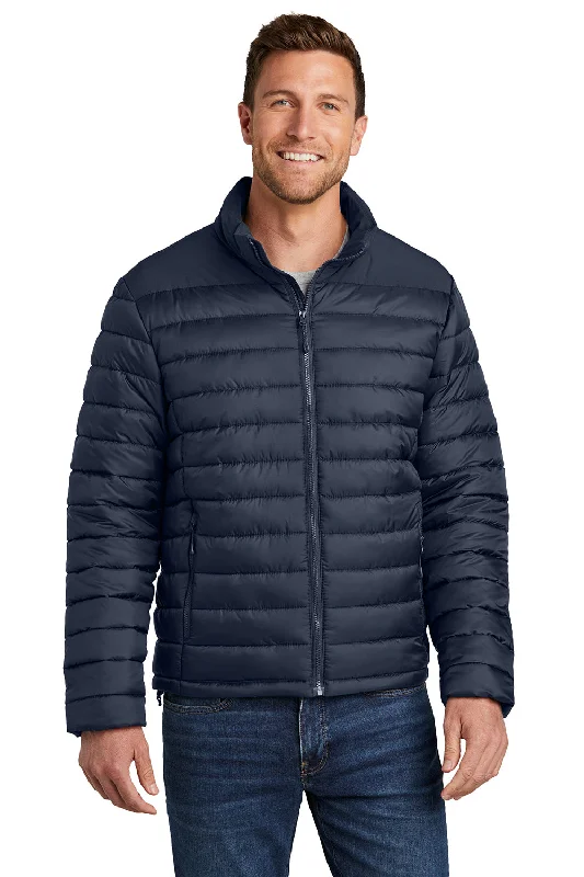 Men's naturally cooling jacket-Port Authority Mens Horizon Water Resistant Full Zip Puffy Jacket - Dress Navy Blue