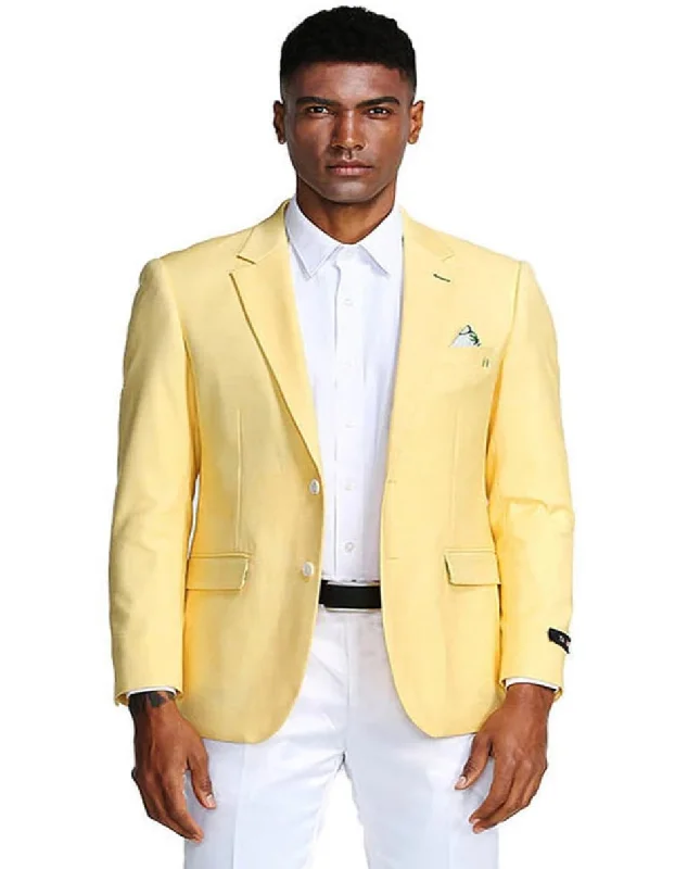 Men's eco-conscious performance jacket-Men's Two Button Slim Fit Linen Style Lemon Yellow Summer Blazer