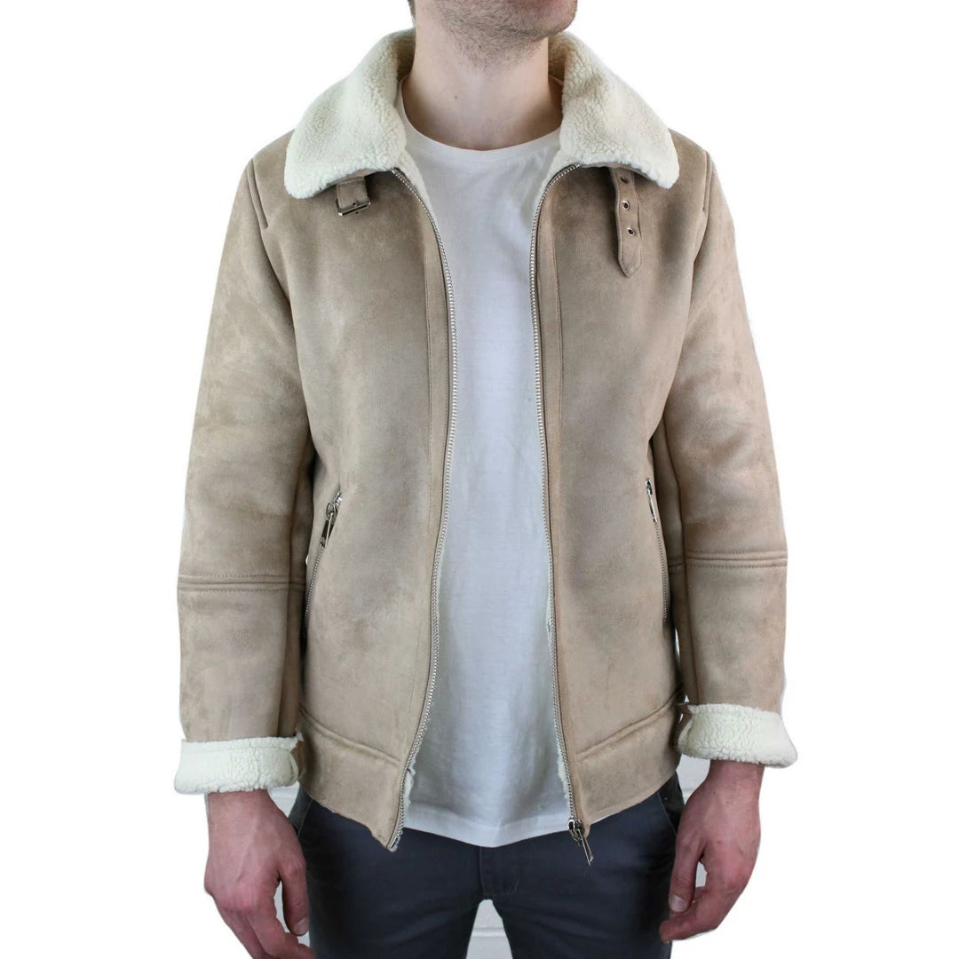 Men's high-performance travel jacket-Men's Suede Sheepskin Faux Fur B3 Aviator Flying Jacket Cross Zip RAF