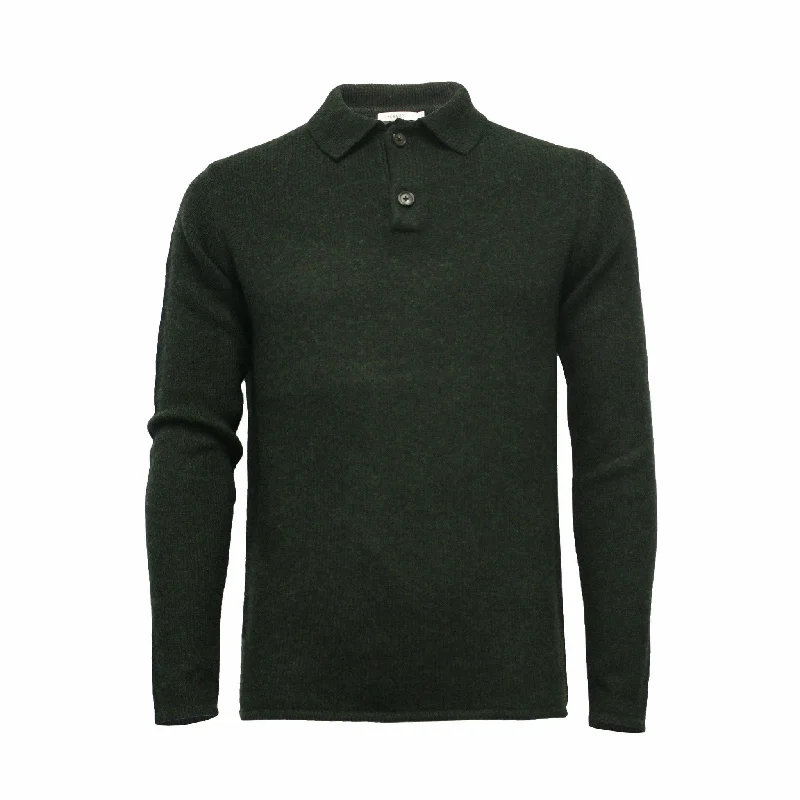 Men's comfortable sweater-Cashmere Sweater Polo Neck heavy Jersey Mercury