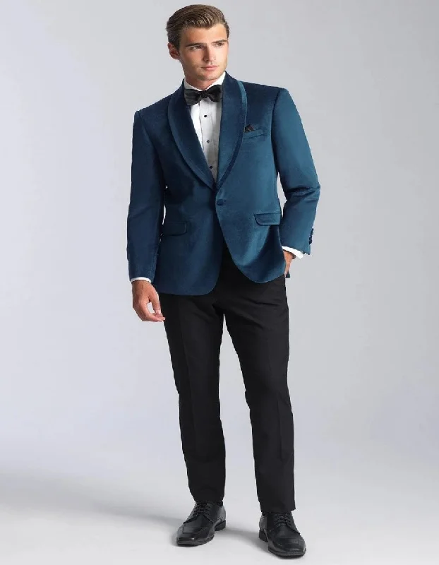 Men's gym-ready performance jacket-Velvet Blazer - Mens Blazer - Dinner Jacket + "Venice" Deep Aqua Velvet Dinner Jacket - Separates