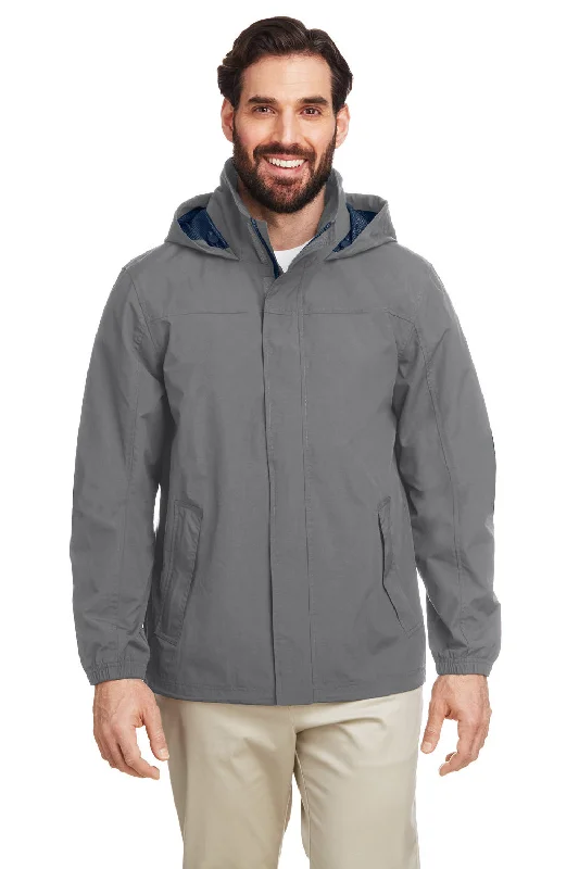 Men's organic cotton jacket-Nautica Mens Voyage Water Resistant Full Zip Hooded Jacket - Graphite Grey