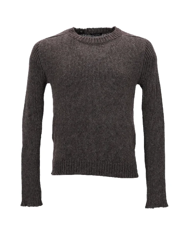 Men's streetwear sweater-Balmain Knitted Crewneck Sweater in Brown Wool