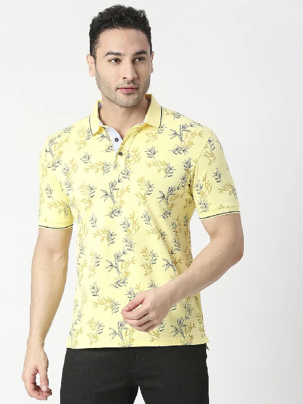 Men's ultra-breathable office polo shirt-Lemon Cotton Pique Lycra Printed Polo T-Shirt