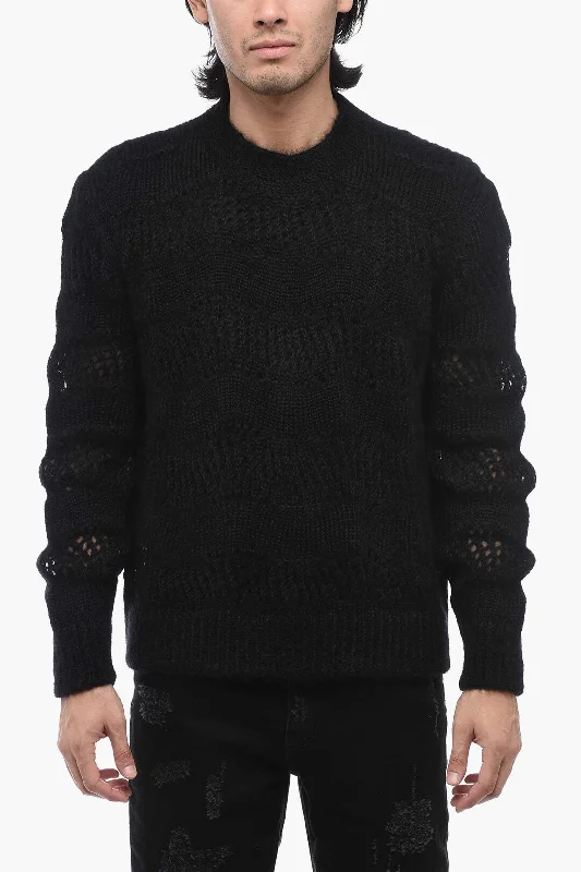 Men's summer knitwear-Saint Laurent Crew Neck Openwork Mohair Blend Sweater