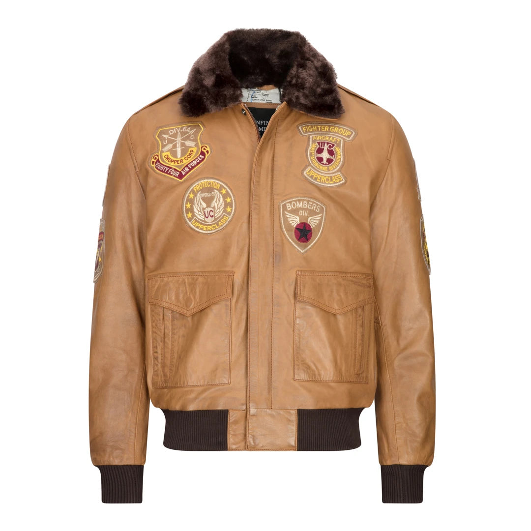 Men's adventure-ready parka-Men's Aviator Flying Pilot Bomber Jacket Tan Removable Black Fur Collar