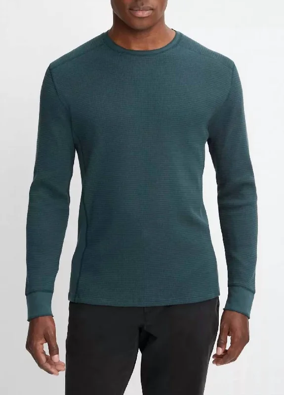 Men's premium sweatshirt-Thermal Long-Sleeve Crew Neck Pullover In Deep Teal