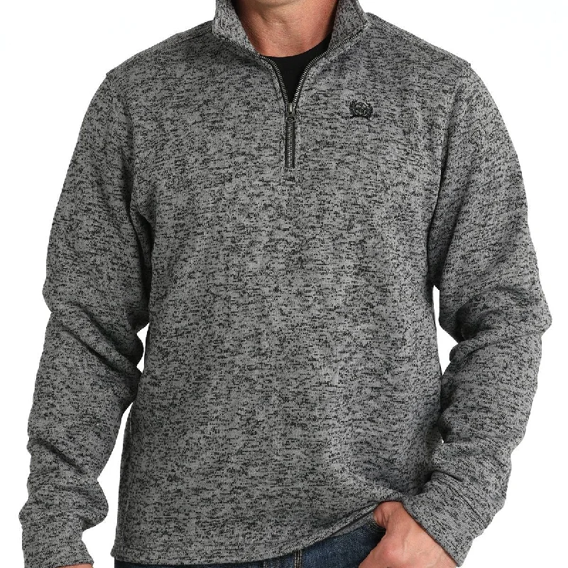 Men's weather-resistant knitwear-Cinch Men's Logo Quarter Zip Pullover Sweater in Grey