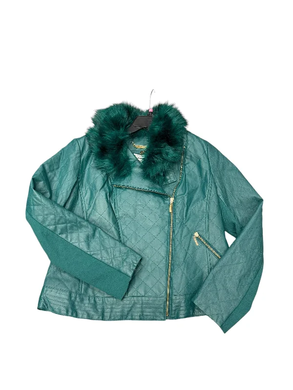 Men's ultra-comfortable travel jacket-Jacket Faux Fur & Sherpa By Iman Hsn In Teal, Size: Xl