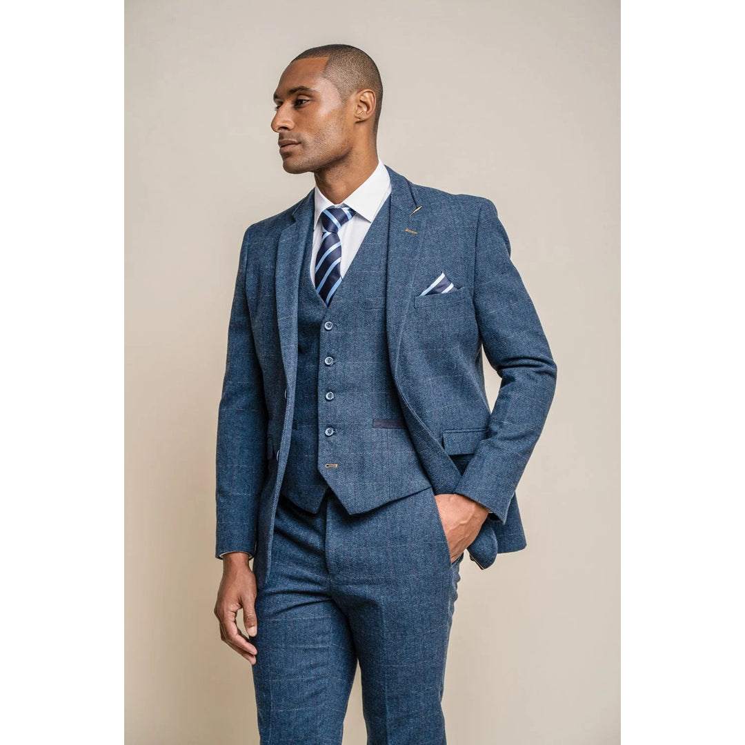 Men's tech-fabric performance jacket-Carnegi - Men's  Navy Check Tweed Blazer