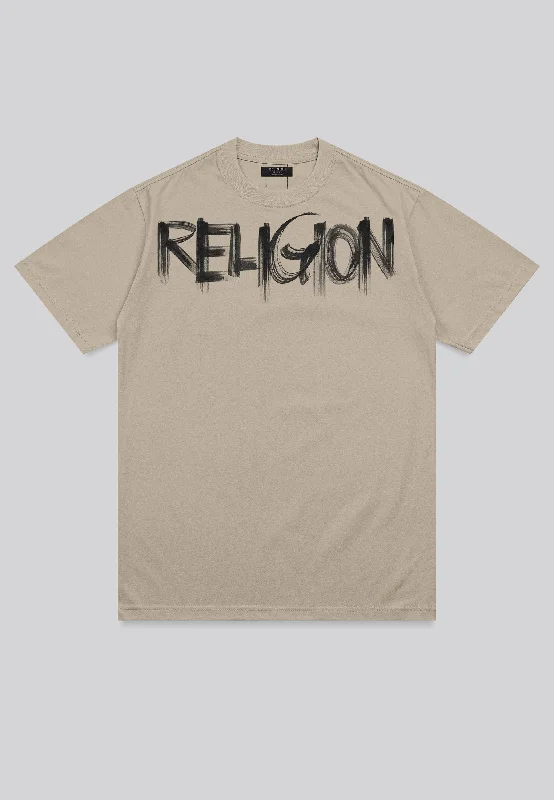 Men's graphic design t-shirt-RELIGION BRUSH T-SHIRT FAWN