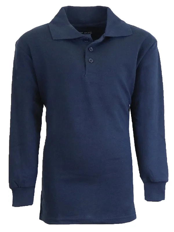 Men's wrinkle-resistant travel wear polo shirt-Boy's Long Sleeve Pique Polo Shirt - (Sizes 4-20)