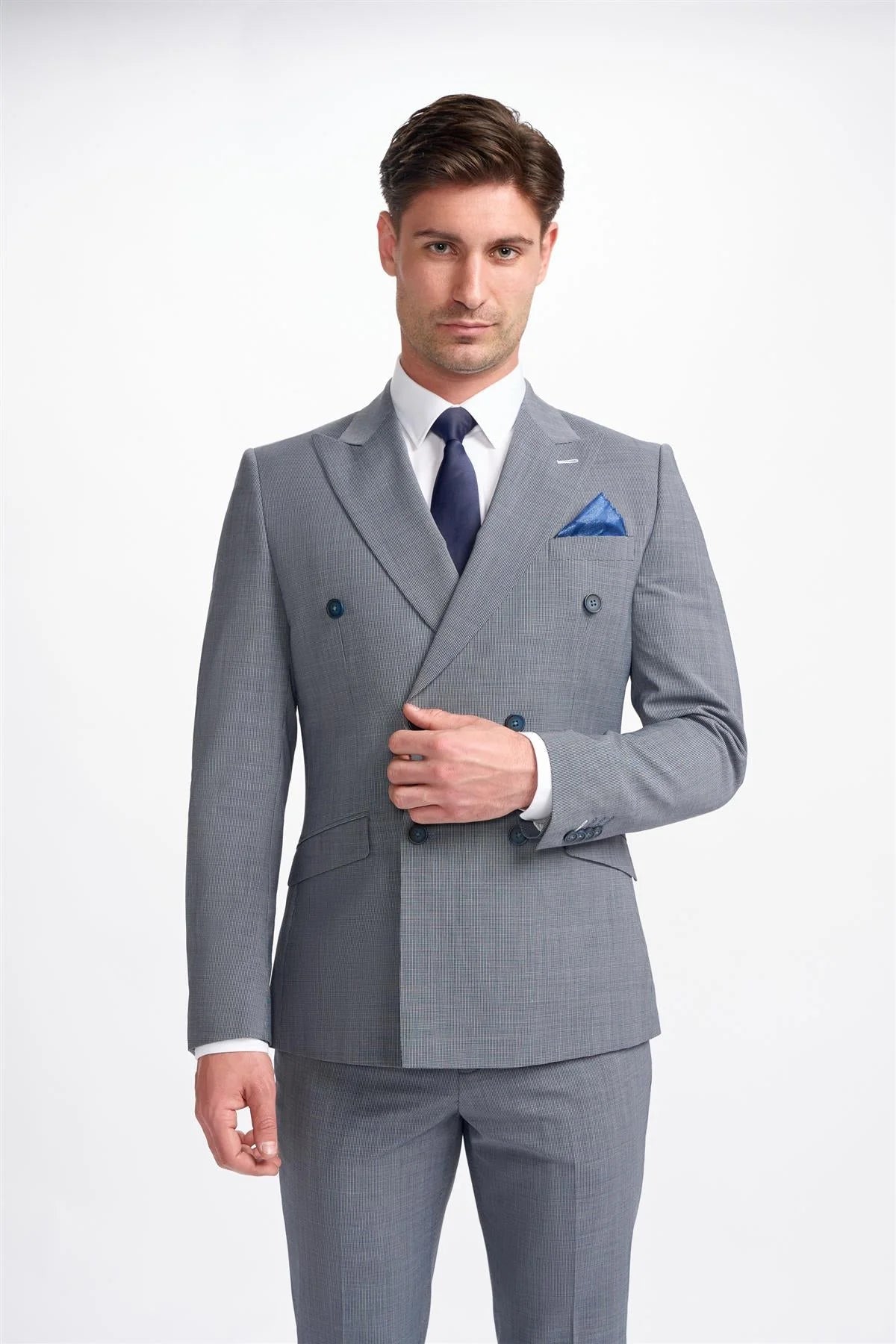 Men's performance raincoat-Bond - Men's Grey Double Breasted Blazer