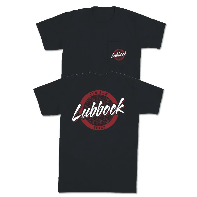 Men's tech fabric athletic t-shirt-Lubbock, Texas Circle Logo Pocket Tee