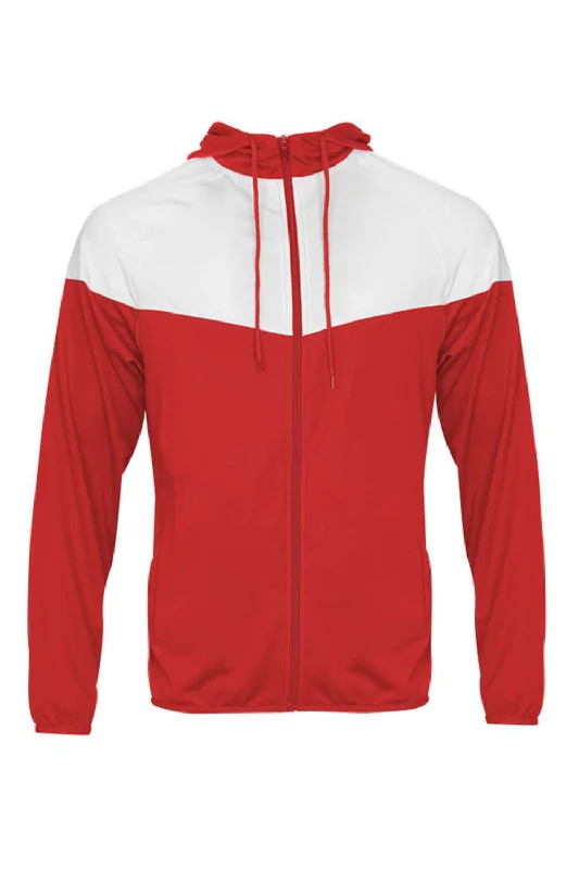 Men's sporty raincoat-Badger Mens Spirit Full Zip Hooded Jacket - Red/White - Closeout