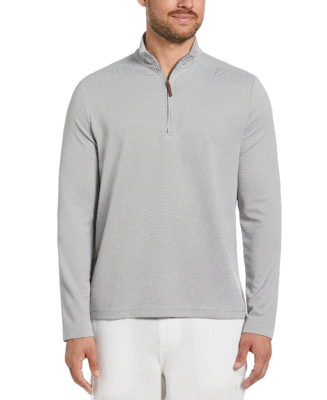 Men's soft sweater-Solid Textured 1/4 Zip Pullover Sweater