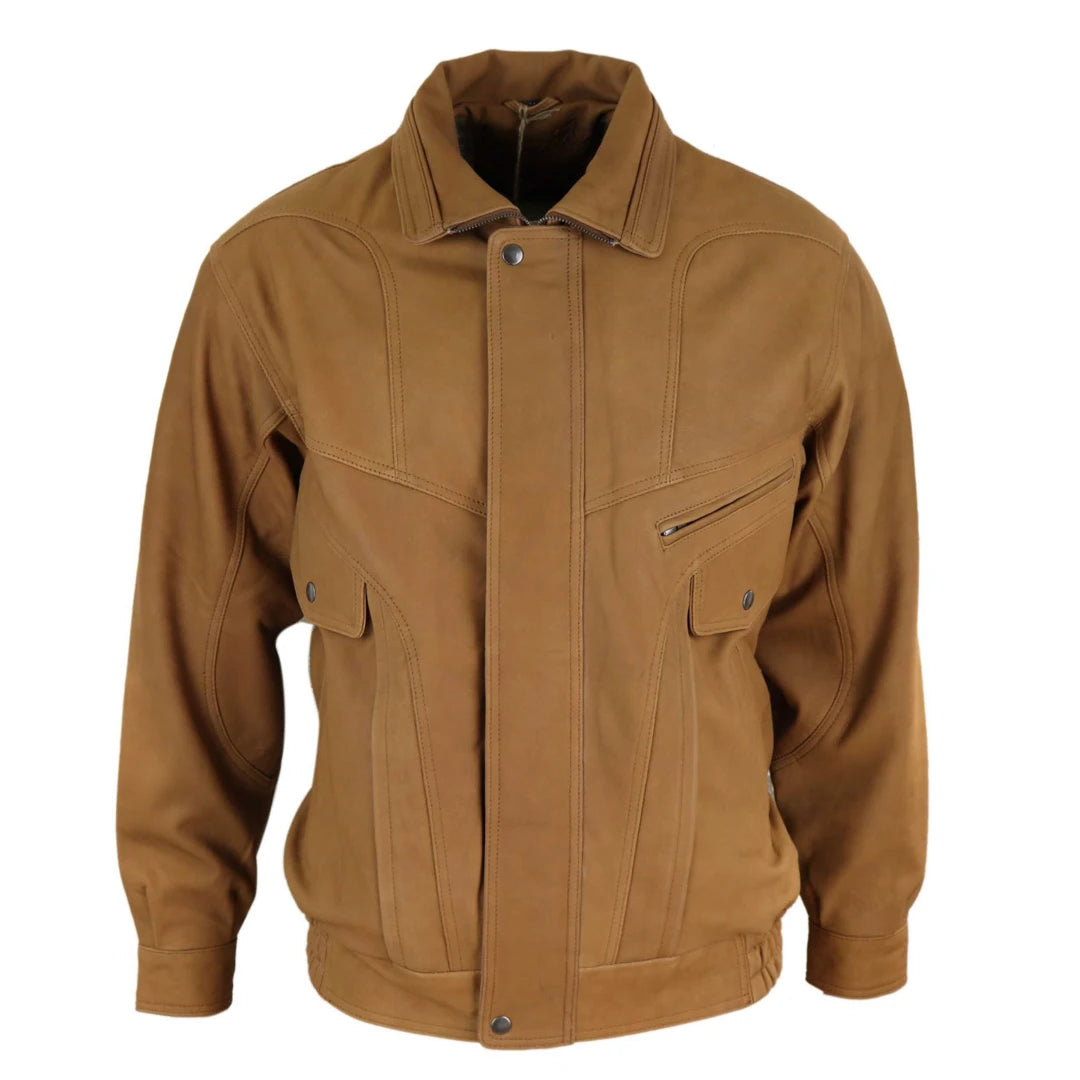 Men's modern windbreaker-Men's Classic Bomber Nubuck Leather Jacket