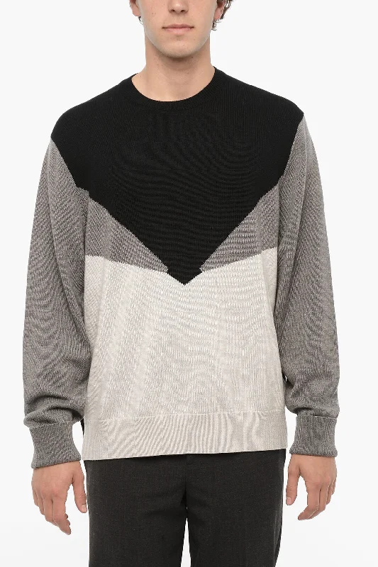 Men's activewear sweater-Neil Barrett Crew Neck MODERNIST Sweater with Color Block Design