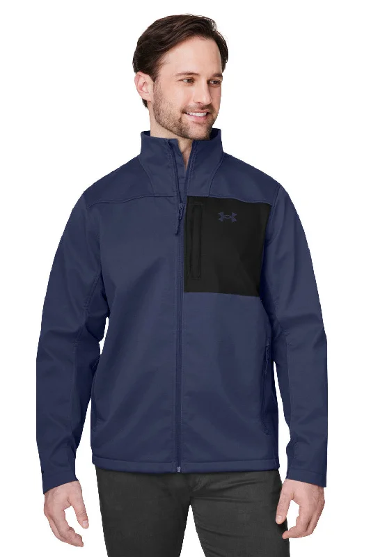 Men's wrinkle-resistant raincoat-Under Armour Mens ColdGear Infrared Shield 2.0 Windproof & Waterproof Full Zip Jacket - Midnight Navy Blue