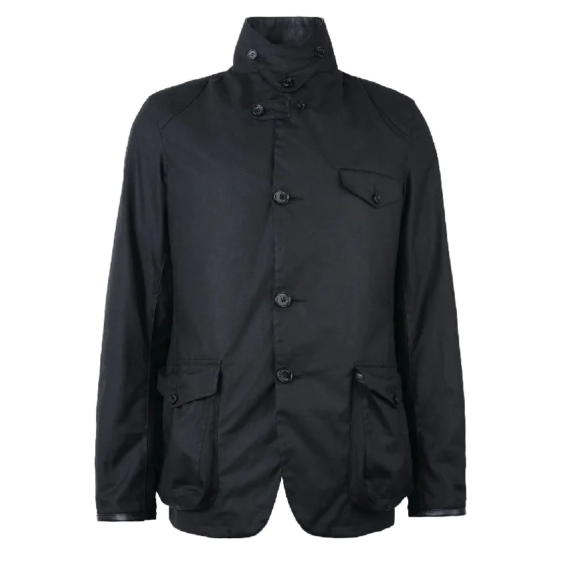 Men's pre-washed hiking jacket-Barbour Beacon Sports Wax Jacket Black