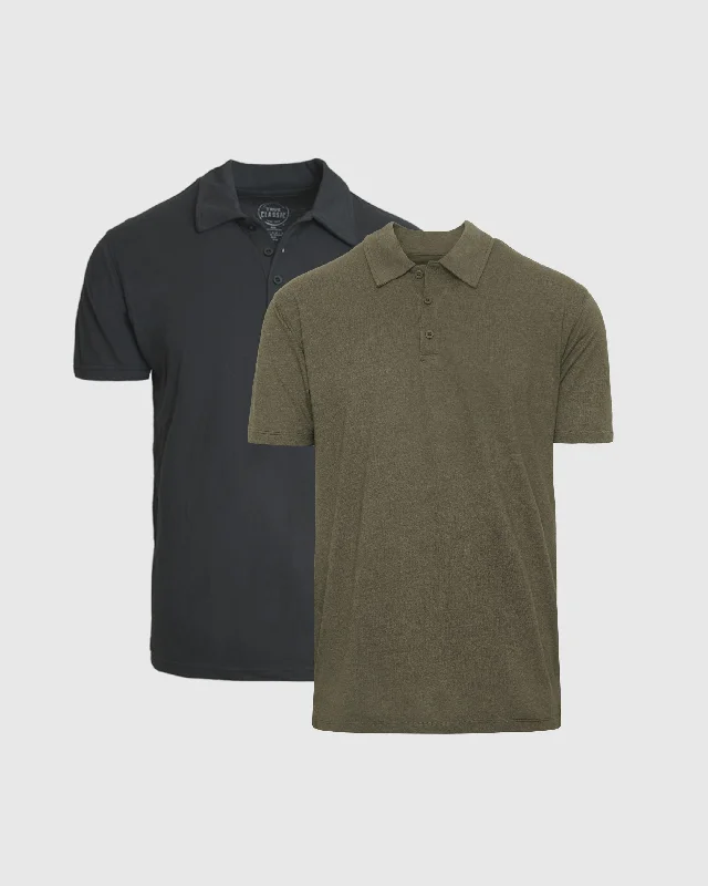 Men's ultra-breathable office polo shirt-Carbon & Green Classic Polo 2-Pack