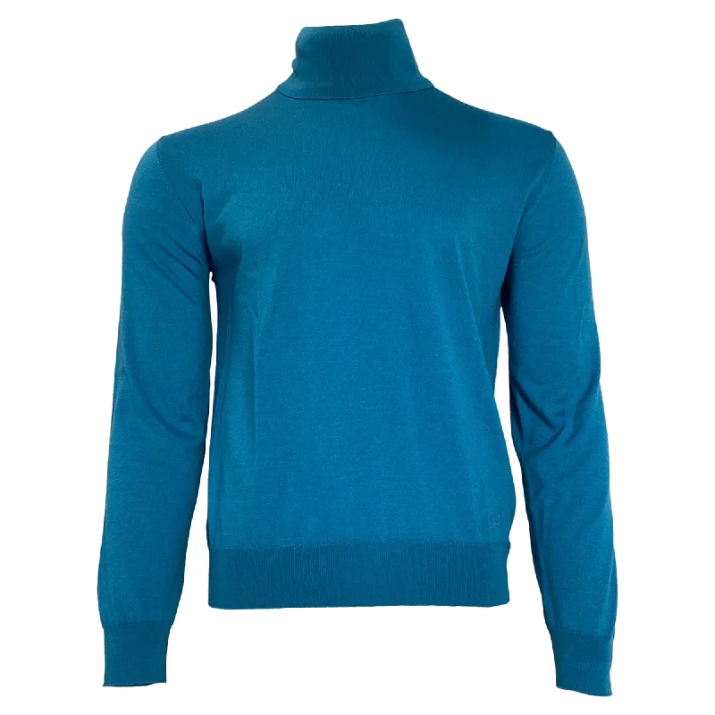 Men's uniform knit-Valentino Garavani Knitted Turtle Neck Sweater in Blue Wool