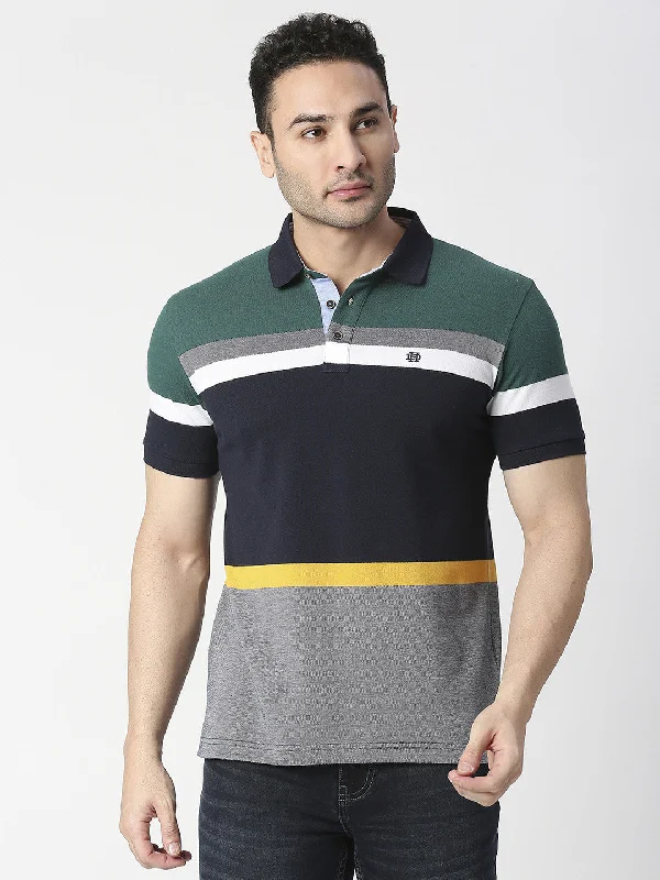 Men's summer performance polo shirt-Bottle Green Multi Colour Block Pique Polo T-shirt