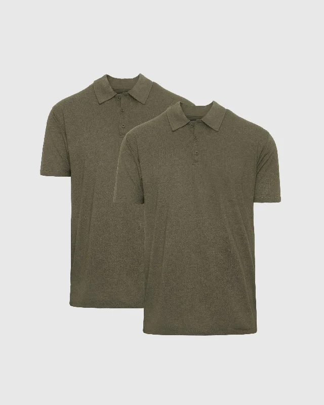 Men's durable office wear polo shirt-Heather Military Green Classic Polo 2-Pack