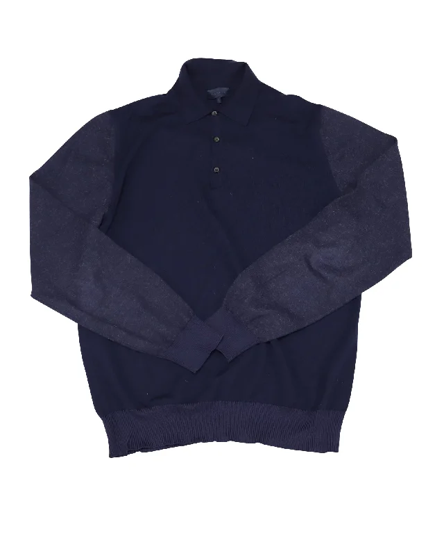 Men's cotton sweatshirt-Lanvin Long sleeves Shirt in Navy Blue Wool