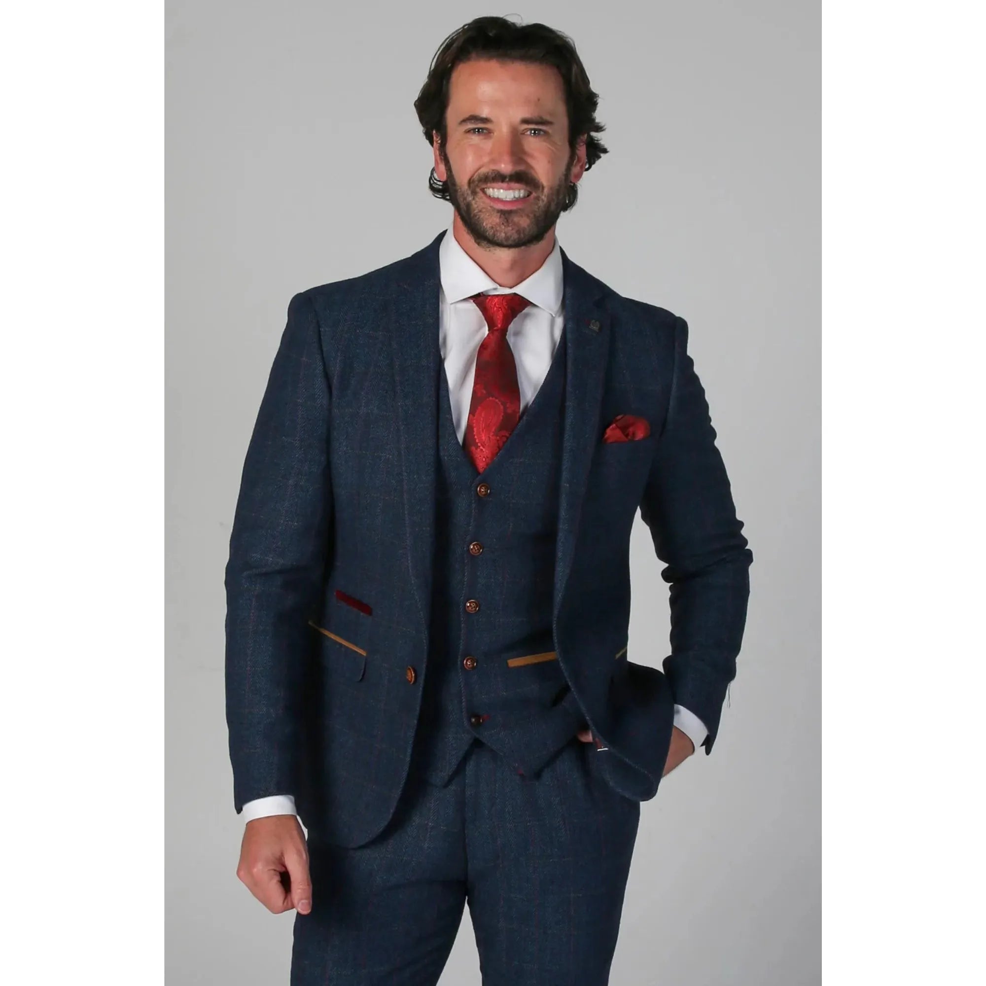 Men's tech-fabric performance jacket-Scott - Men's Blue Tweed Checked Blazer