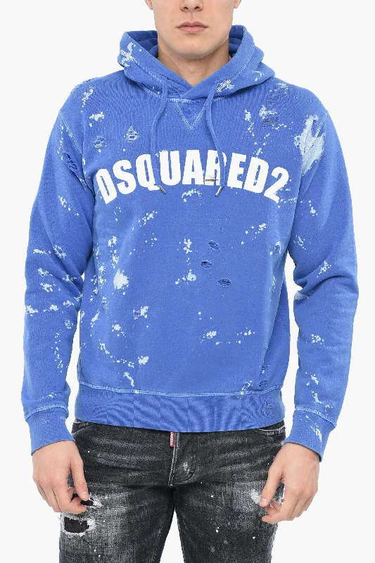 Men's high-end sweatshirt-Dsquared2 Distressed D2 GOTH FOAM Hoodie