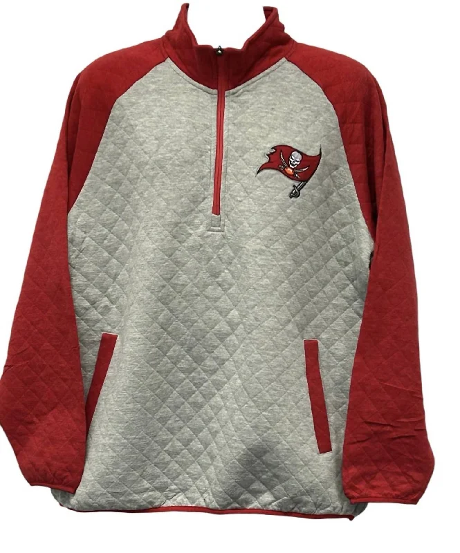 Men's value sweatshirt-Men's Tampa Bay Buccaneers 1/4-Zip Pullover In Grey