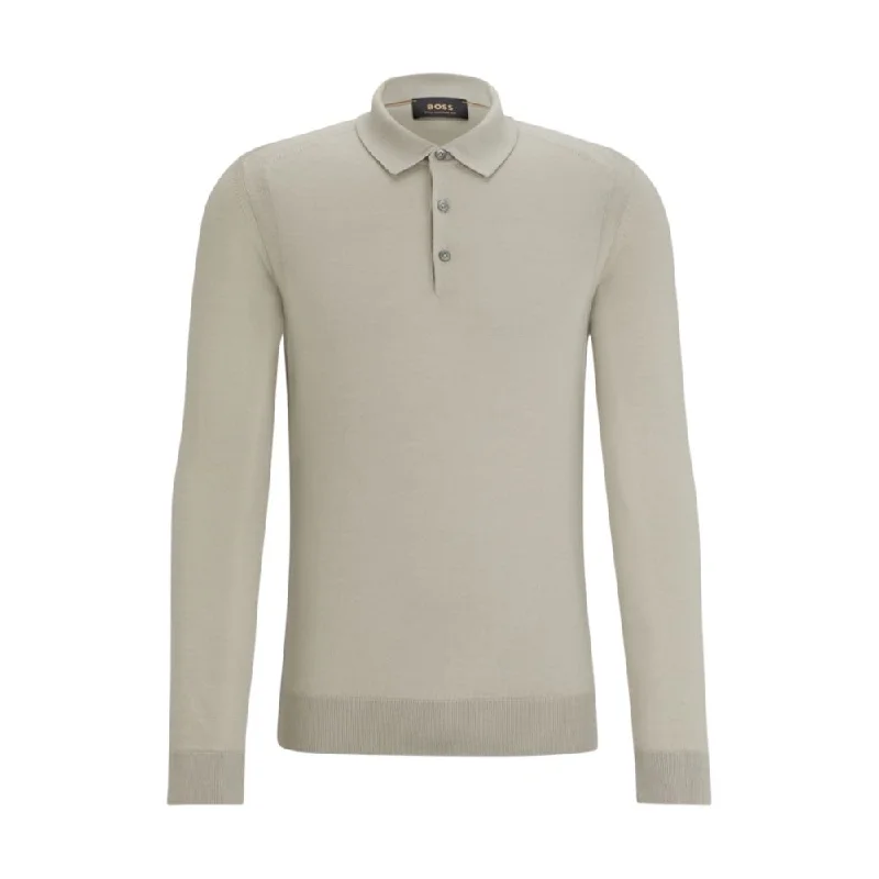 Men's budget sweater-Polo-collar sweater in wool, silk and cashmere