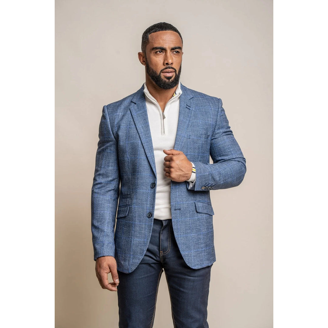 Men's breathable gym jacket-Phantom - Men's Blue Check Blazer