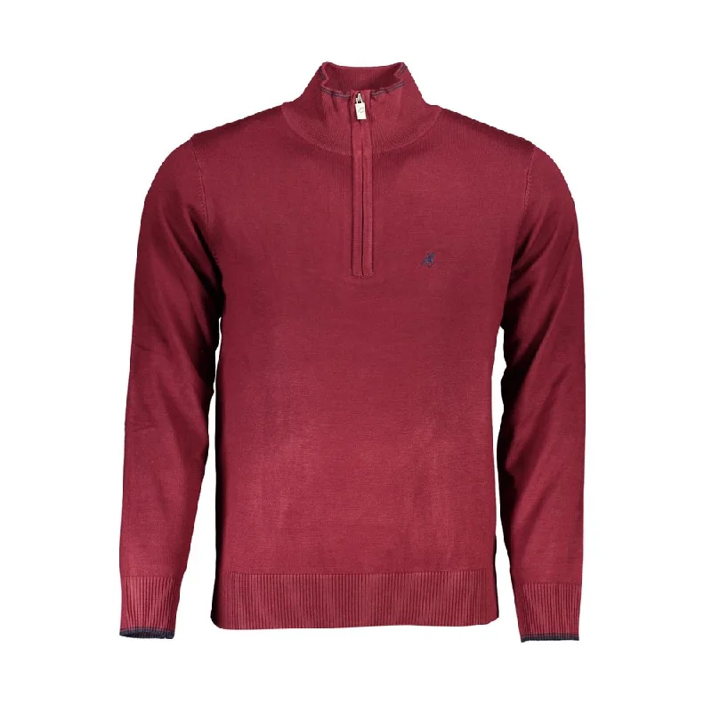 Men's shawl cardigan-U.S. Grand Polo Elegant Half-Zip Sweater with Embroidery Men's Detail