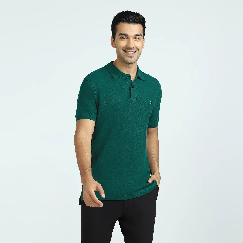 Men's breathable gym polo shirt-Element Combed Cotton Polo T-shirts Forest Green