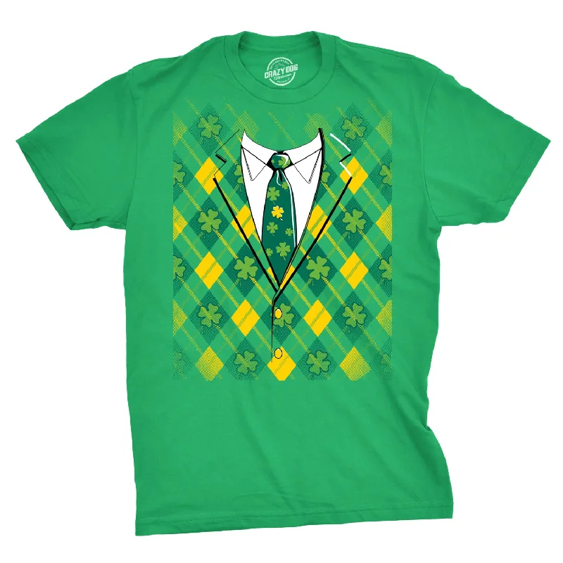 Men's relaxed fit athletic t-shirt-Plaid Green Tuxedo Men's T Shirt