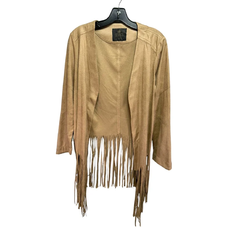 Men's cooling gym jacket-Faux Suede Fringe Jacket By SW3 In Beige, Size: S