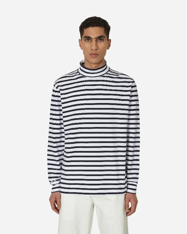 Men's lightweight athletic t-shirt-Breton Stripe Turtleneck Navy / White