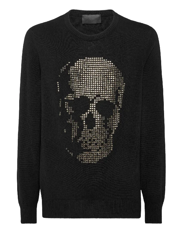 Men's organic cotton sweatshirt-Cashmere Pullover Round Neck LS Skull strass