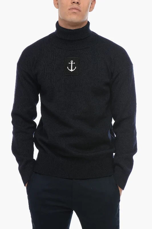 Men's durable sweatshirt-Jil Sander Turtleneck ANCHOR Pullover with Front Patch