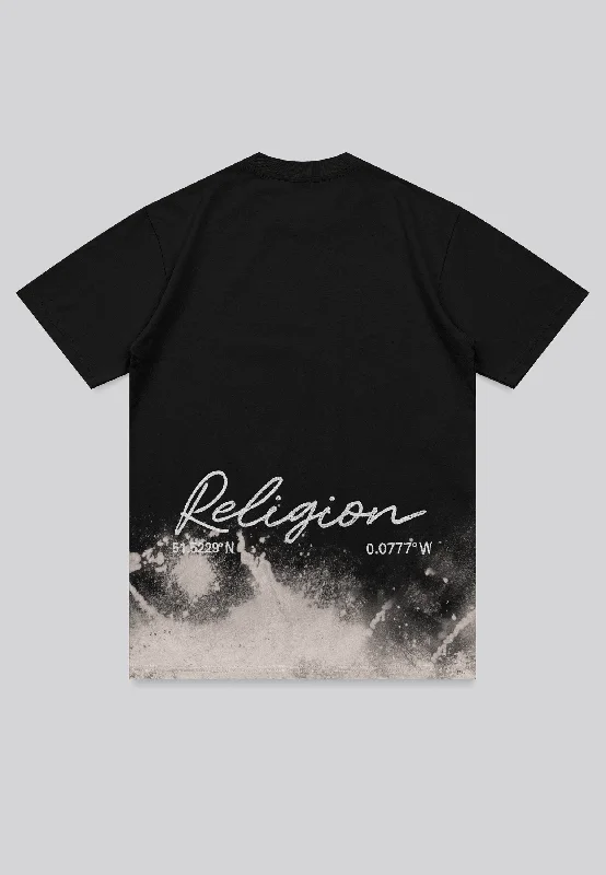 Men's summer wear t-shirt-RELIGION BLEACH BLACK T-SHIRT