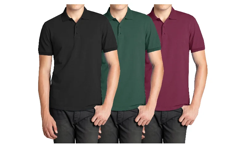 Men's adventure-ready office polo shirt-Men's (3-PACK) Short Sleeve Pique Polo Shirt (S-2X)