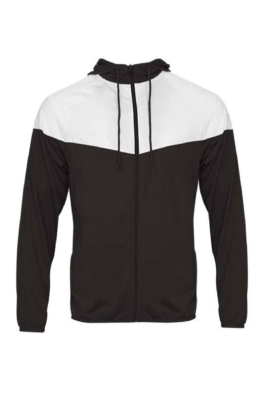 Men's tech-inspired casual jacket-Badger Mens Spirit Full Zip Hooded Jacket - Black/White - Closeout